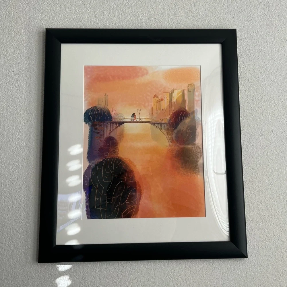 Art Sunset On A Bridge Couple Picture Frame 27”X23”